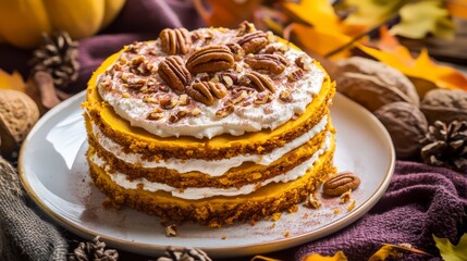 A Stunning Layered Pumpkin Cake with Pecans: A Fall Dessert Delight