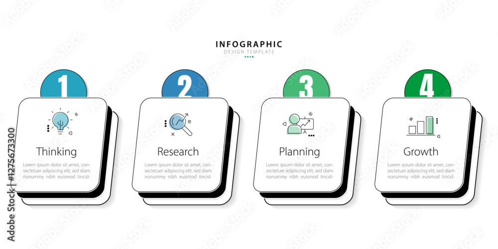 Poster timeline infographic template. 4 step timeline journey, calendar flat simple infographics design tem