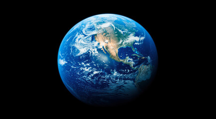 Fototapeta premium A stunning view of Earth from space, highlighting the beautiful blue oceans, swirling clouds, and vibrant land.