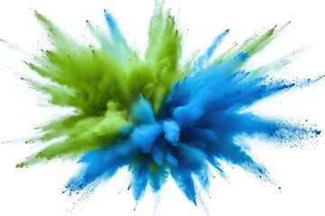 Obraz premium Blue and green powder explosion on white background. Dynamic color burst creating abstract energetic movement