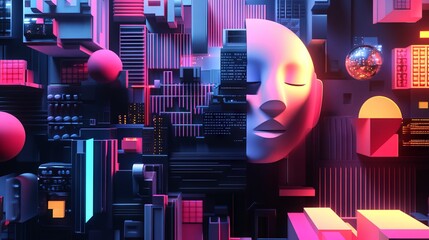 Illustration of a machine learning process featuring artificial intelligence, deep data mining, and machine learning as components of modern computer technology concepts, portrayed in a 3D rendering