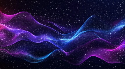 Obraz premium Cosmic Nebula: Abstract Waves of Purple and Blue in a Starry Night