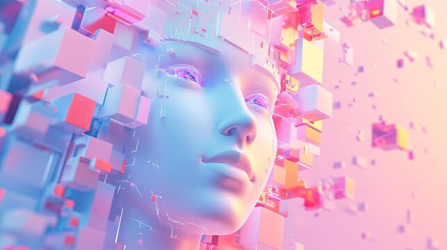 Illustration of a machine learning process featuring artificial intelligence, deep data mining, and machine learning as components of modern computer technology concepts, portrayed in a 3D rendering