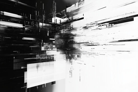 Abstract futuristic cyberpunk displacement map for 3d rendering. Random distorted black white broken glitch screen background. Digital as manual, lo-fi retro video noise overlay