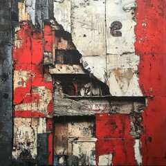 Abstract Urban Wall Art with Textures and Colors Showcasing Urban Decay and Graffiti Elements