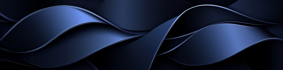 Abstract Blue Ribbons Background with Flowing Curves and Smooth Gradients on Dark Background