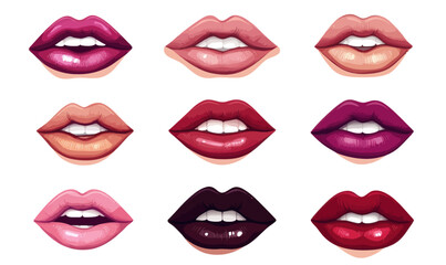 Obraz premium 3D Vector Collection of Sexy Woman's Lips Icons Expressing Diverse Emotions