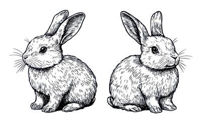 Intricate Engraving Style Rabbit Illustration in Black and White Vector Art