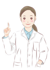 人差し指を上げた　女性医師