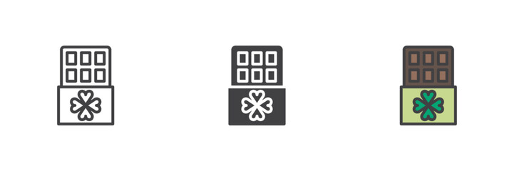 The chocolate bar with clover different style icon set