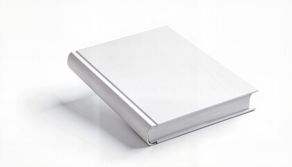 A hardcover book mockup displayed flat on a white surface with a blank white cover. This minimalistic setup is ideal for showcasing book cover designs, branding projects, or editorial concepts.