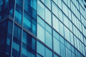 Obraz premium Glass and metal form a sleek facade, capturing reflections of sky and light, depicting modern urban architecture.