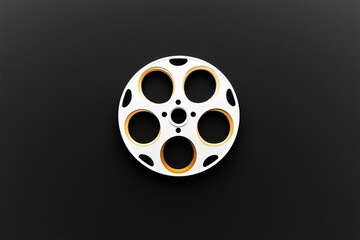 Fototapeta premium An old film reel with a vintage effect placed on a black background. This image symbolizes the art of filmmaking and cinematic history, evoking nostalgia and creativity.