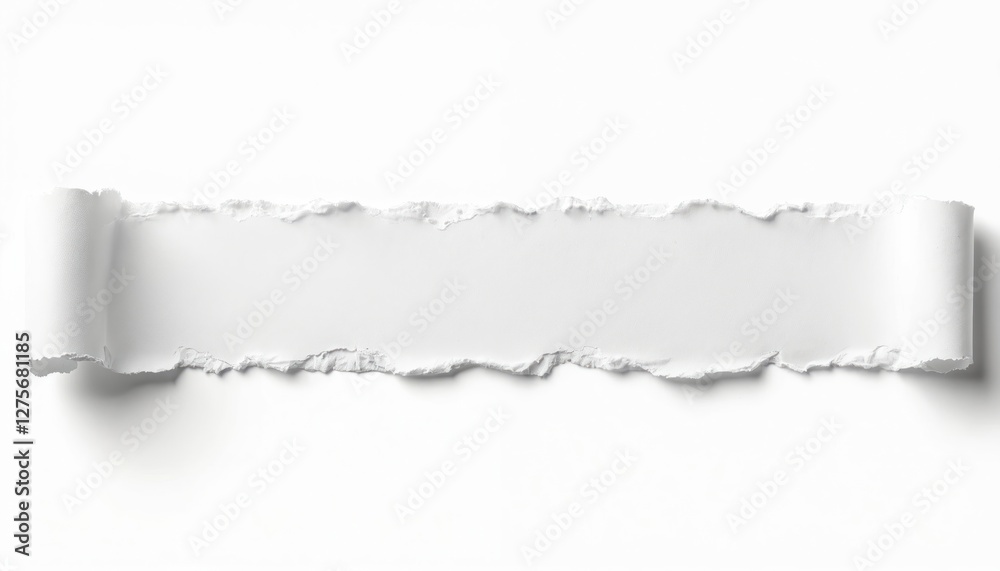 Poster Ripped white paper banner with jagged edges on transparent background. Paper scrap with torn texture. Empty space for creative design with text area.