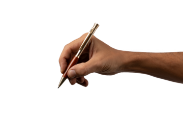Male hand writing with a vintage classic pen isolated no background cutout