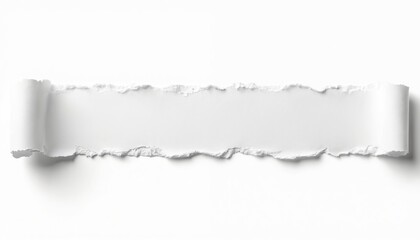 Ripped white paper banner with jagged edges on transparent background. Paper scrap with torn texture. Empty space for creative design with text area.