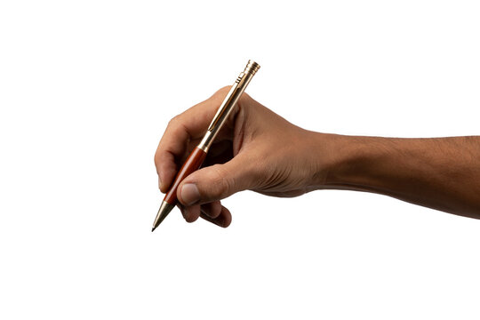 Male hand writing with a vintage classic pen isolated no background cutout