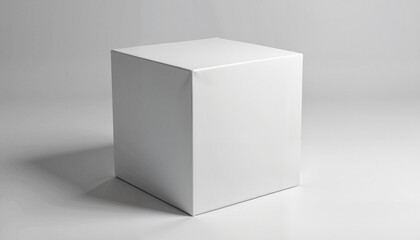 Naklejka premium A flat white box mockup with a clean design and subtle greenery accents in the background. This modern layout emphasizes the box's versatility for branding, packaging design, or product presentations.
