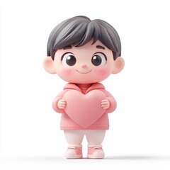 Fototapeta premium 3D Cartoon Child Character Holding Heart Shape in Joyful Style