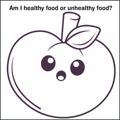 Hand-drawn kawaii-Apple for kids to color