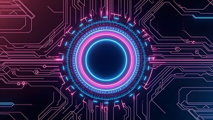 Futuristic Neon Circuit Board with Glowing Core, Background 