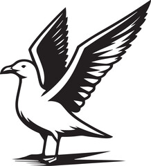 Obraz premium Silhouette vector EPS of a seagull in flight with spread wings. Ideal for coastal branding, nature logos, birdwatching designs, and beach-themed illustrations.