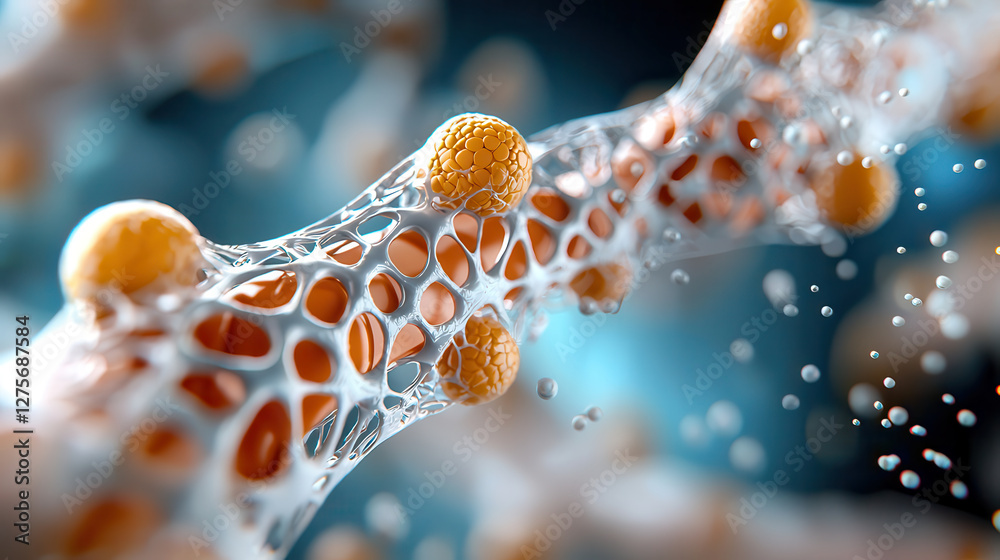 Aufkleber 3D rendering of DNA strand with genetic sequencing data, featuring intricate molecular structures and vibrant colors, illustrating complexity of genetic science