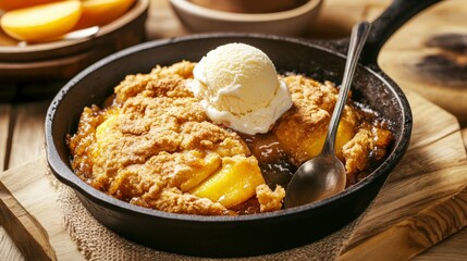 Peach Crumble Dessert with Vanilla Ice Cream - A Warm and Delicious Treat