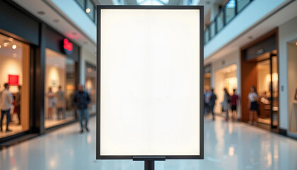 This vertical banner mockup is positioned in a modern retail store setting. Ideal for showcasing promotional designs, branding visuals, or advertising content in a sleek and professional environment.