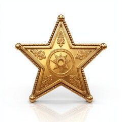 Detailed Gold Plated Sheriff Star Badge with Intricate Engraving