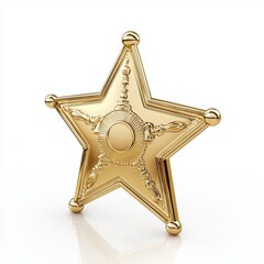 Detailed Gold Plated Sheriff Badge Star with Engraving Design