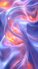 Fototapeta premium Colorful fabric swirls softly, reflecting light in shades of purple and orange, creating an abstract pattern
