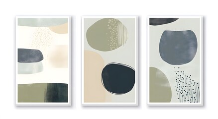 Abstract Triptych of Organic Shapes in Earthy Tones