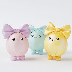 Fototapeta premium Colorful and cheerful round toys with bows displayed on a white background in a bright and playful arrangement