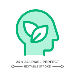 Think green duotone color ui icon. Human head with leaves within. Environmentally friendly philosophy. Mindfulness. Isolated vector illustration. Web design user interface element, pixel perfect