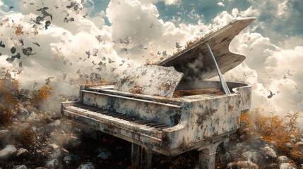 Abandoned Piano in a Surreal Landscape: A Forgotten Melody