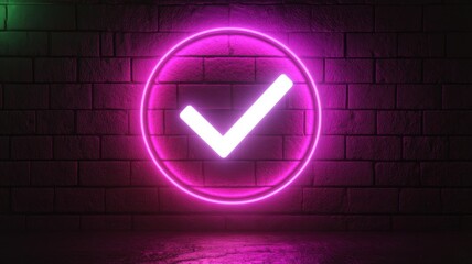 Vibrant neon-themed checkmark design urban setting visual art dark environment close-up modern concept