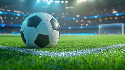 Exciting soccer match preparations stadium sports photography bright field close-up view game day concept