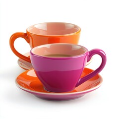 Bright orange and pink espresso set with a glossy texture isolated on white