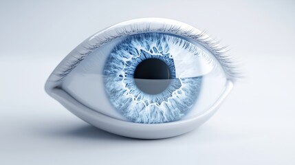 3D model of blue human eye with detailed iris on white background. Medical and optical design