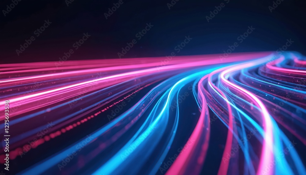 Poster abstract futuristic design with dynamic pink and blue light trails. tech background for business pre