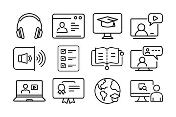 Online Education Icons Set for Distance Learning