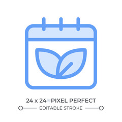 Leaves on calendar page duotone color ui icon. Scheduling eco friendly events. Environment care planning for month. Isolated vector illustration. Web design user interface element, pixel perfect