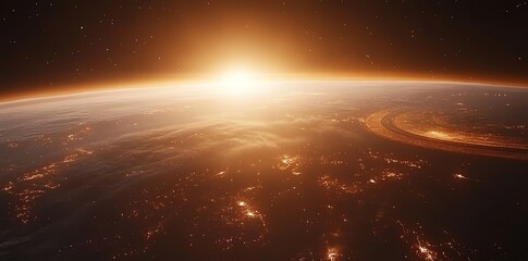 Obraz premium Stunning Earth Sunrise Space View City Lights