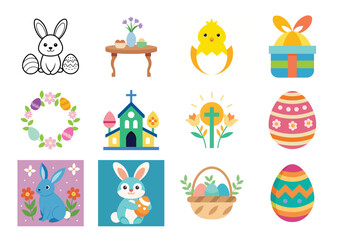 Set of Easter elements vector illustration isolated on white background