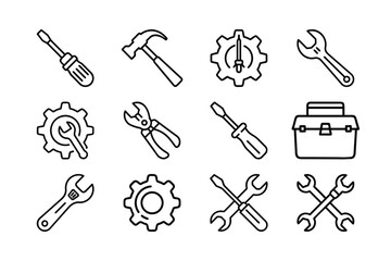 Simple Line Icons of Various Tools and Equipment