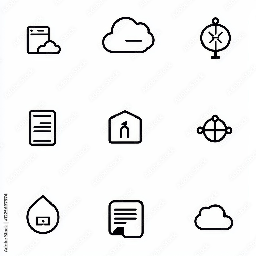 Poster this linear symbol set features a modern outline style and includes icons for data recovery, such as