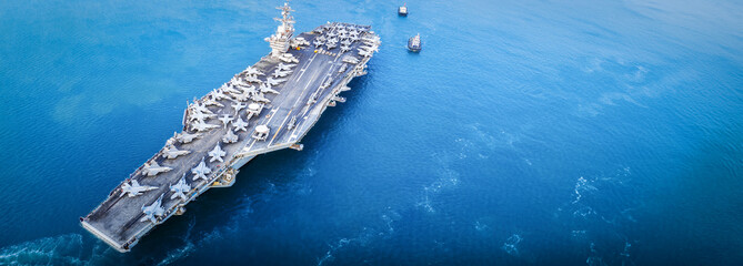 Nuclear war ship, Navy ship, Military navy. nuclear carrier running in the ocean. Military navy...