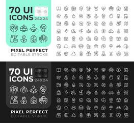 Ecology line ui icons set for light and dark mode. Living organisms and environment research. Environment care. Vector outline symbols iconography. User interface elements linear, pixel perfect