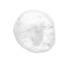 Liquid white foam from soap, shampoo or bath foam. Abstract soap bubbles. Set of soap bubbles. Separated soap bubbles on white background with contrasting texture.
